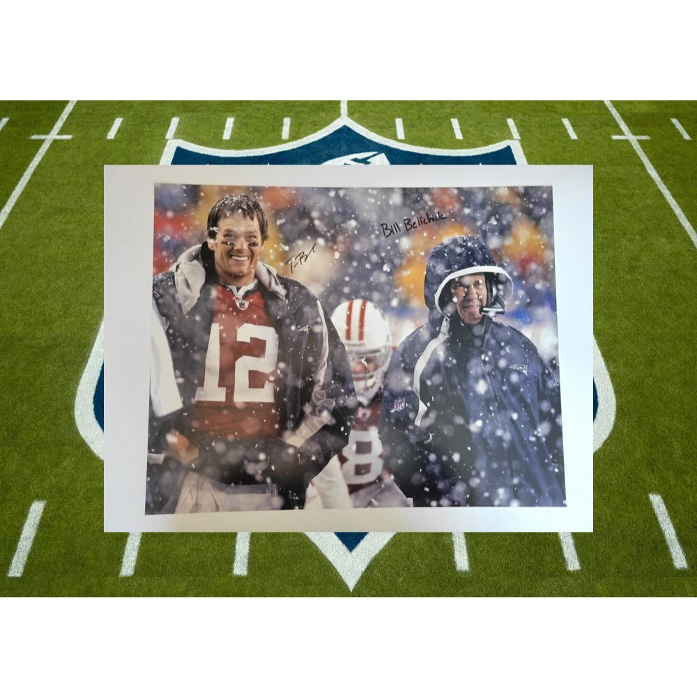 New England Patriots Tom Brady and Bill Belichick 16 x 20 photo signed with proof
