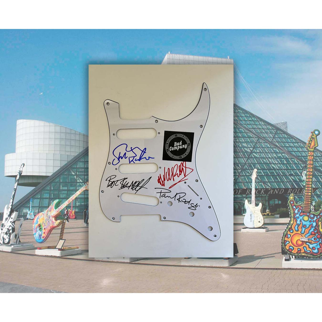 Bad Company Paul Rodgers Mick Ralphs Simon Kirke and Boz Burrell guitar pickguard signed