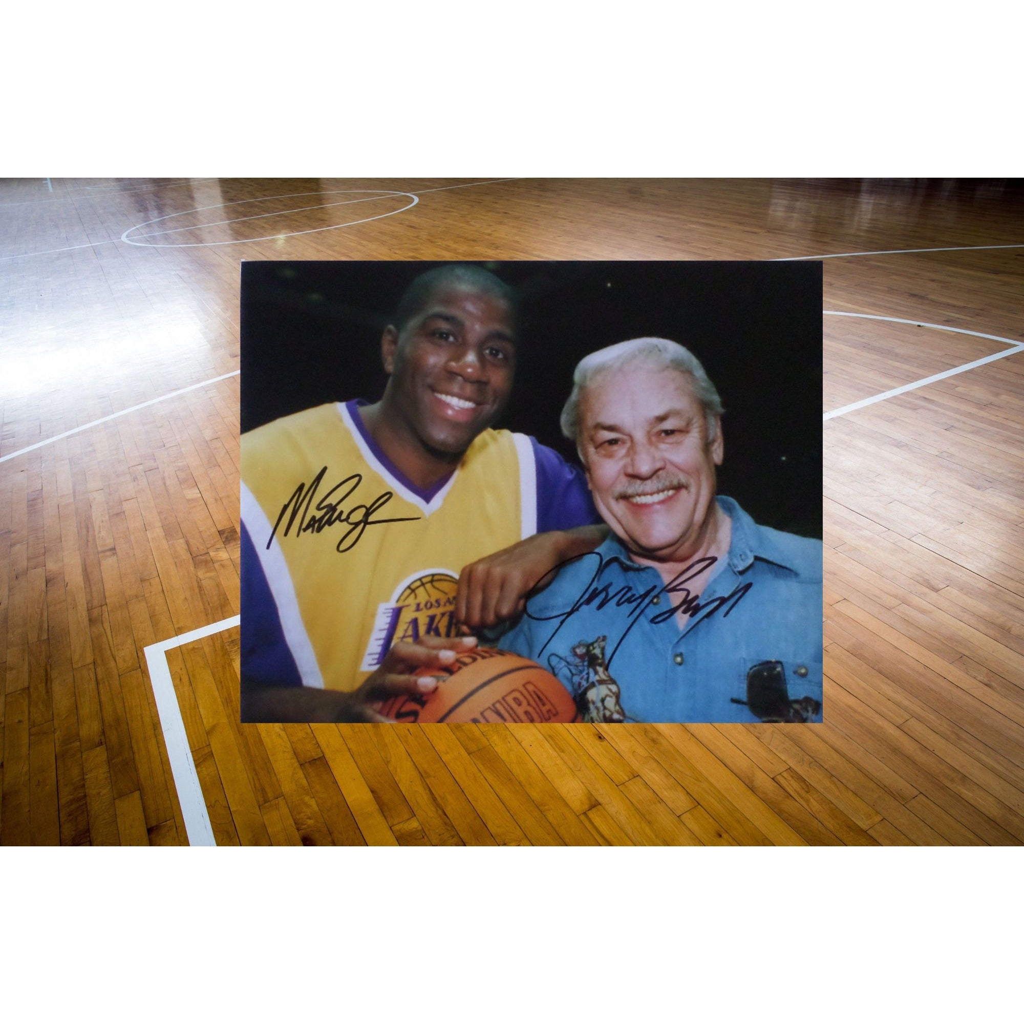 Earvin Magic Johnson and Jerry Buss 8 by 10 signed photo
