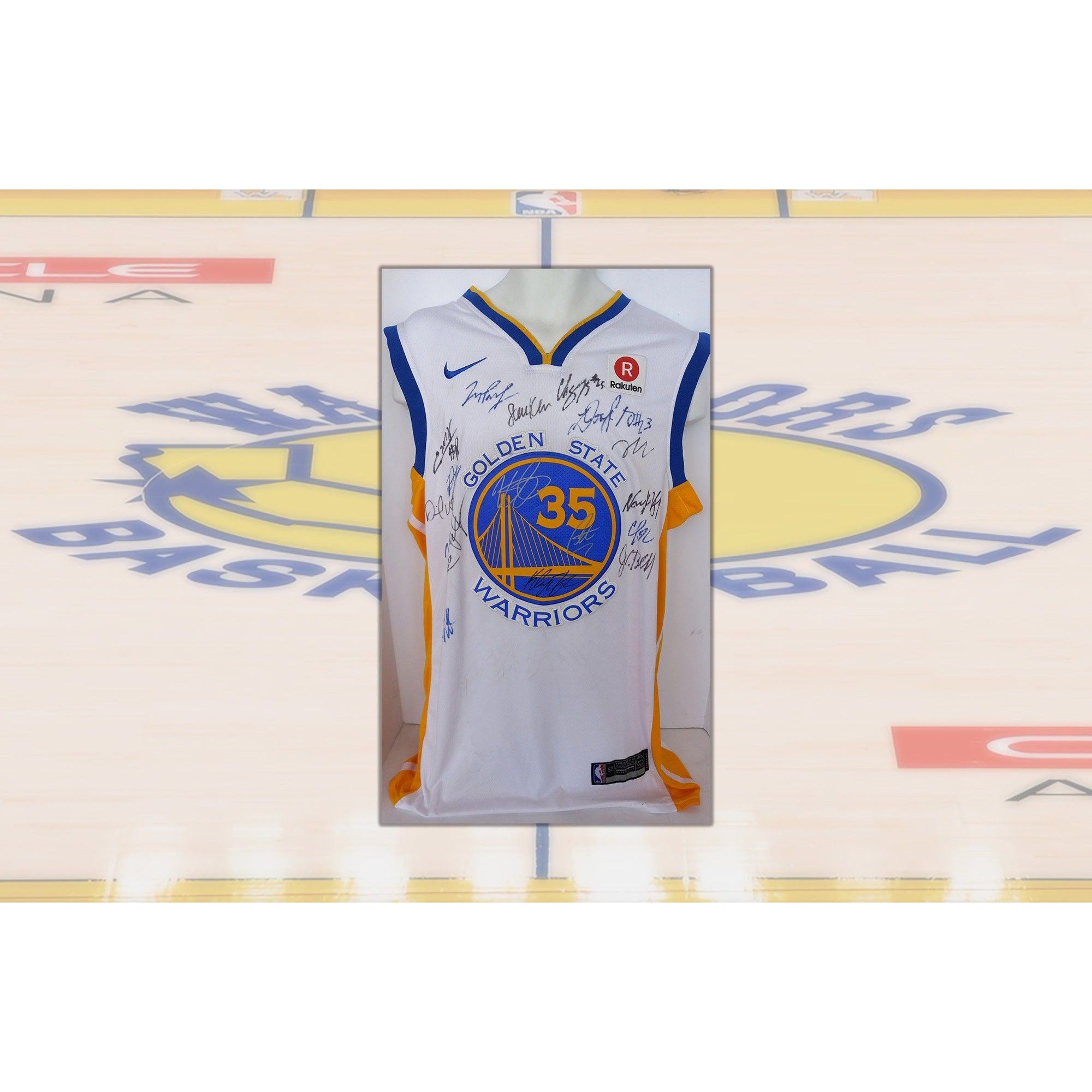 Golden State Warriors 2017-18 NBA champs Stephen Curry, Klay Thompson team signed jersey with proof