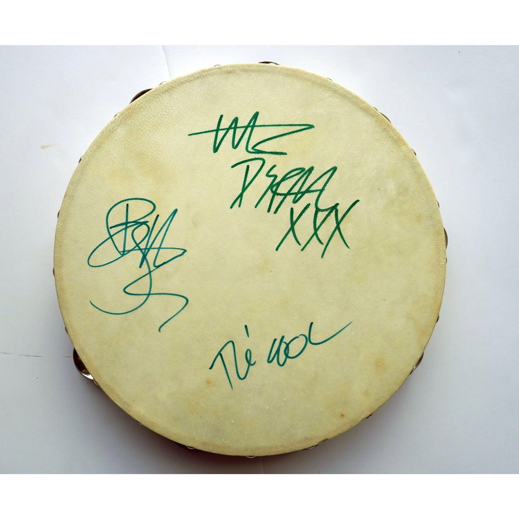 Billie Joe Armstrong Tre Cool signed tambourine with proof