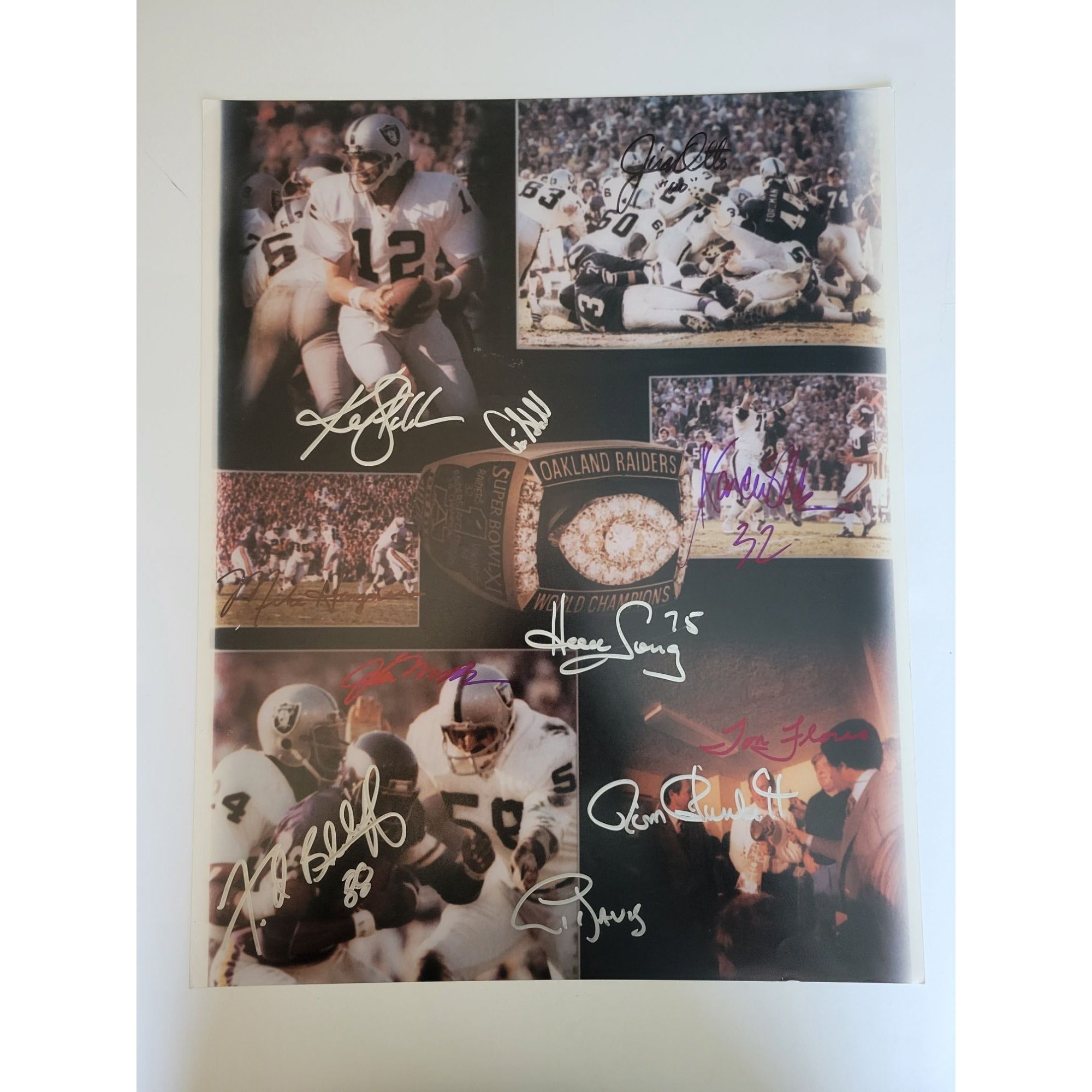 Oakland Raiders Ken Stabler Art Shell G Amato Marcus Allen Al Davis 16 x 20 photo signed with proof