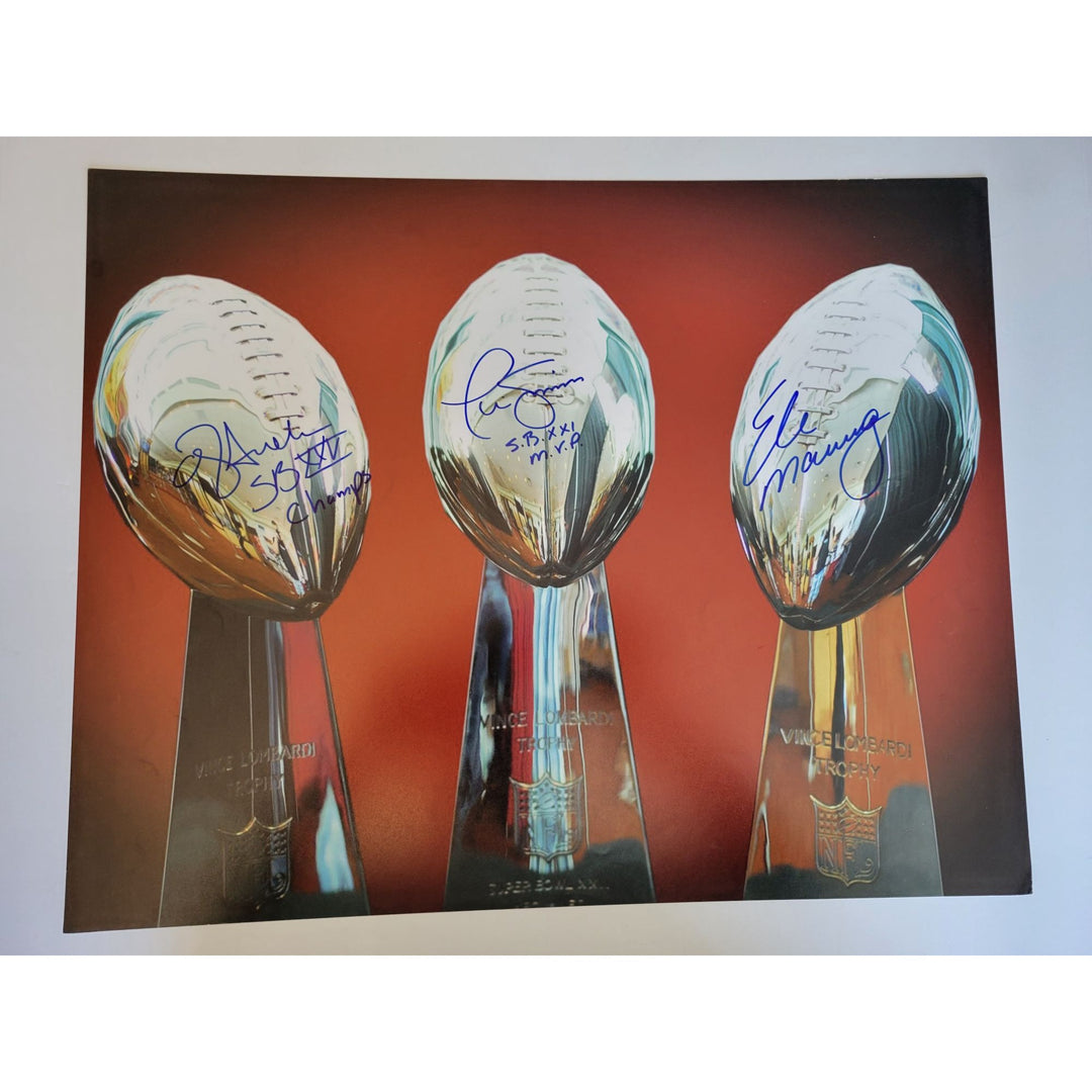 New York Giants Super Bowl MVPs OJ Anderson Phil Simms Eli Manning 16x20 photo signed - Awesome Artifacts 