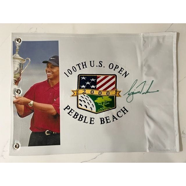 Tiger Woods 2000 US Open One of a Kind pin flag signed with proof