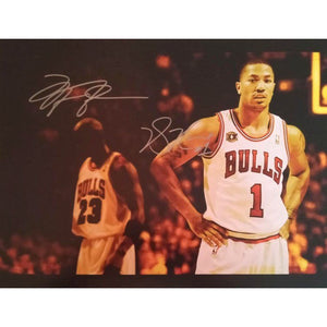 Michael Jordan and Derrick Rose Chicago Bulls 11 by 14 photo signed