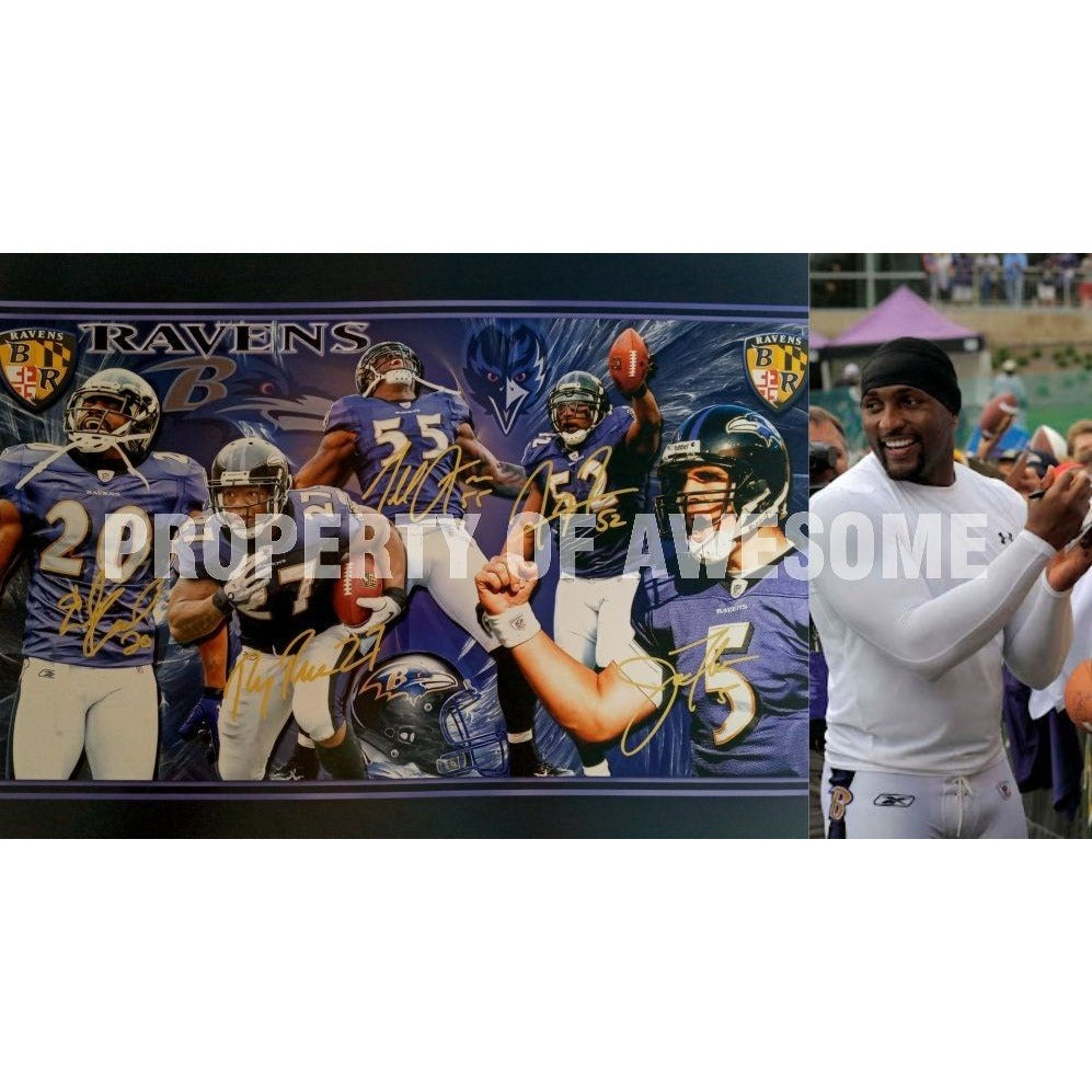 Ray Lewis Joe Flacco Ed Reed Terrell Suggs Ray Rice 16 x 20 photo signed with proof