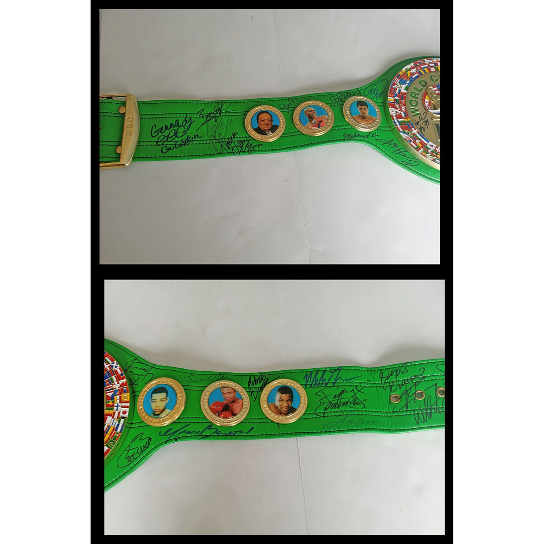 Muhammad Ali, Floyd Mayweather Jr., Marvin Hagler 25 boxing Legend signed belt with proof - Awesome Artifacts 