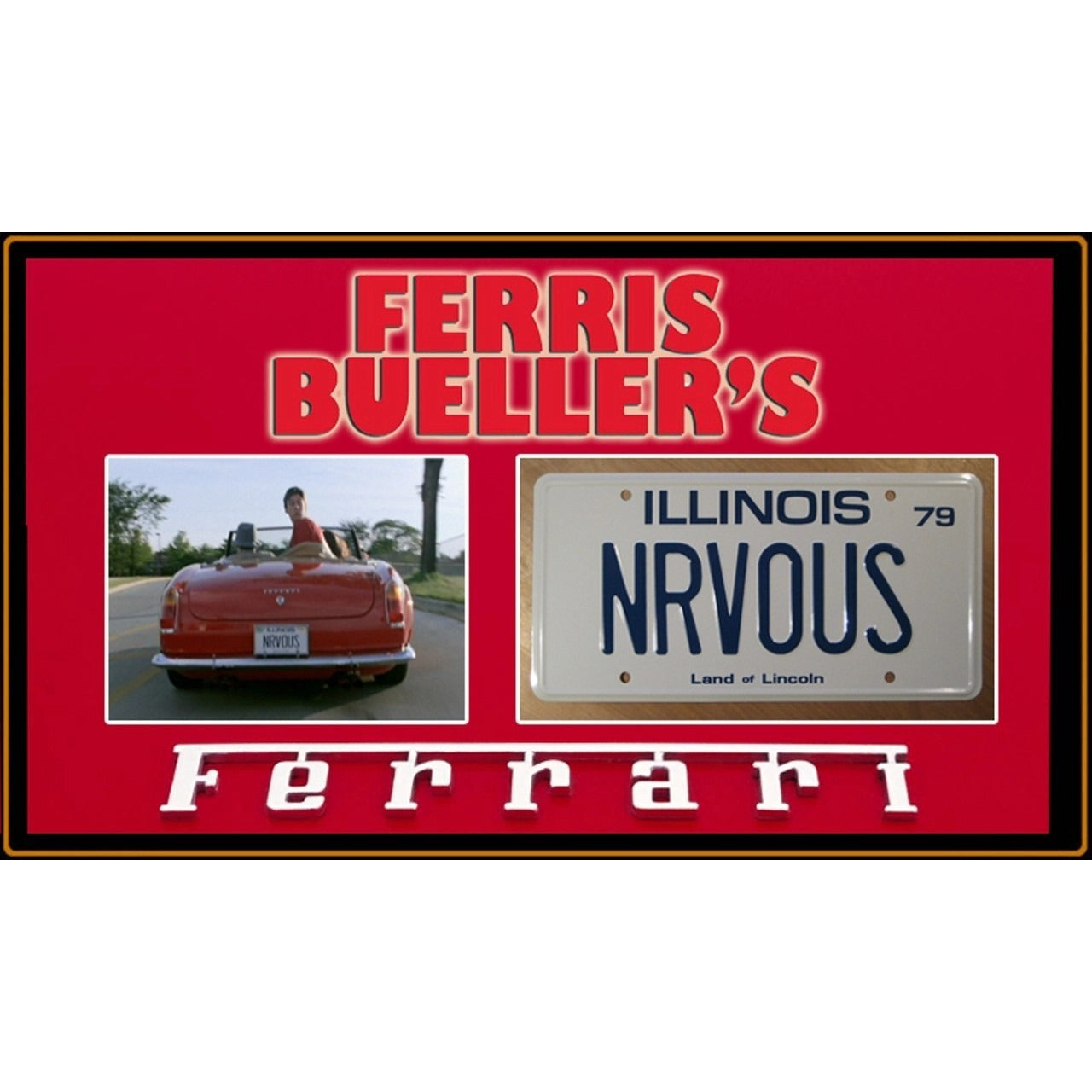 Ferris Bueller's Day Off original licence plate signed Matthew Broderick John Hughes Jennifer Grey Charlie Sheen Ben Stein