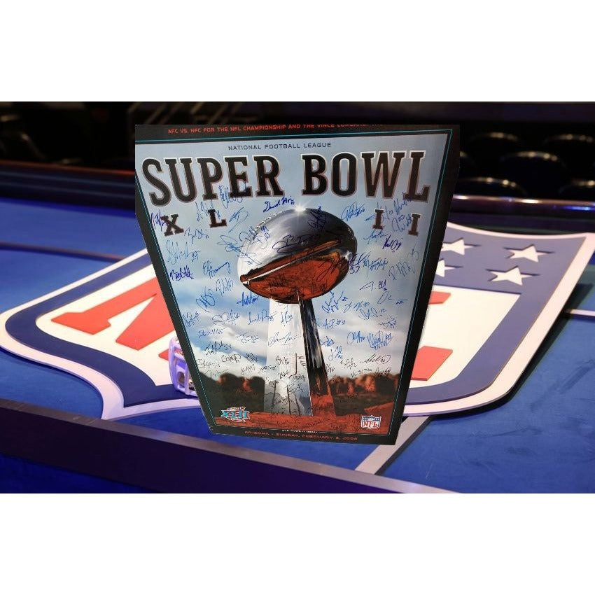 2008 Super Bowl poster signed by the Patriots and Super Bowl champion New York Giants