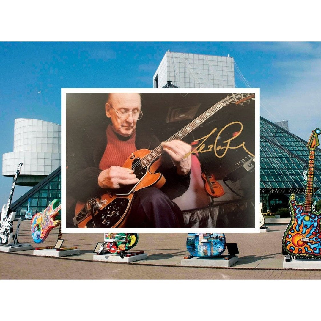 Les Paul 5 x 7 photo signed with proof - Awesome Artifacts 