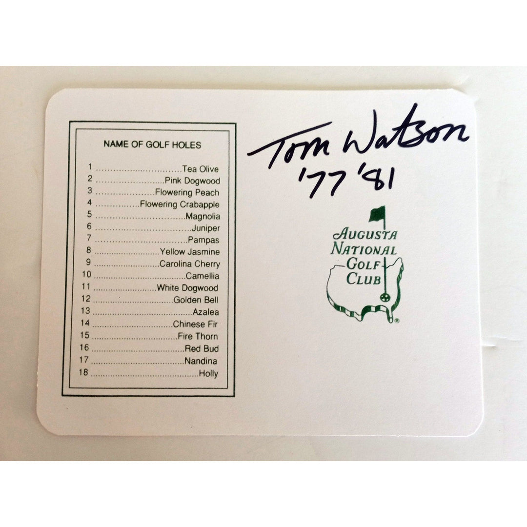 Tom Watson Masters signed golf score card with proof - Awesome Artifacts 