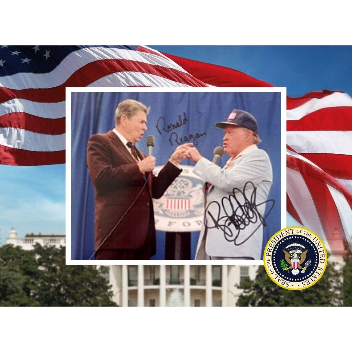 President Ronald Reagan and Bob Hope 8 x 10 photo signed