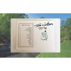 Tom Watson Masters signed golf score card with proof