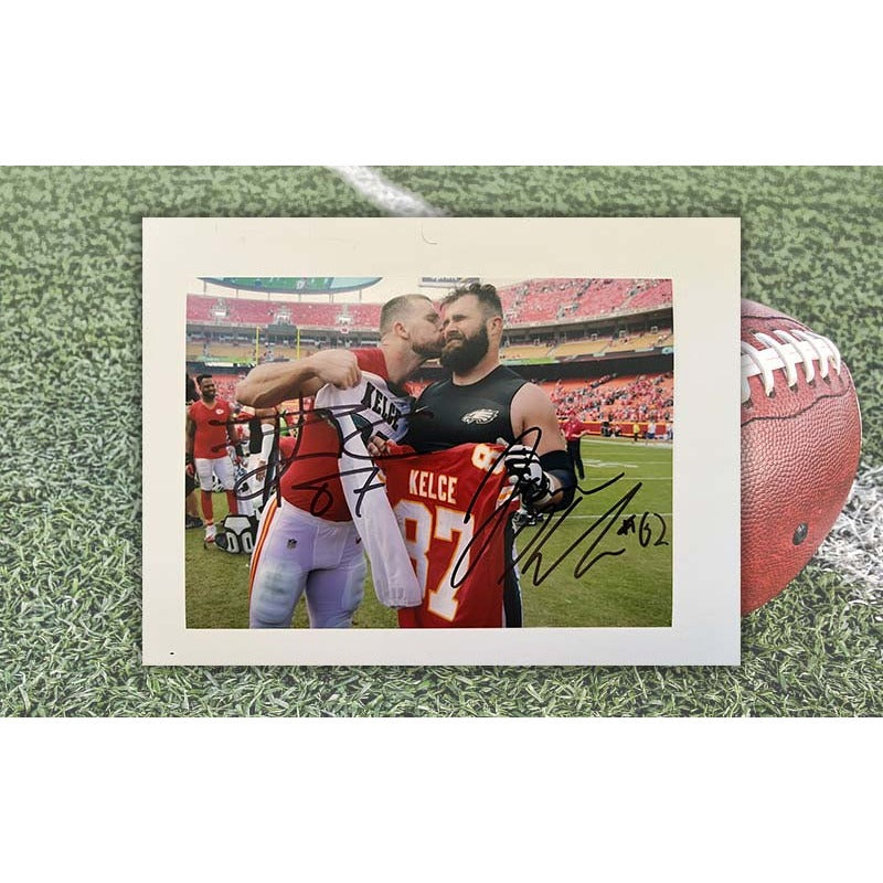 Travis Kelce and Jason Kelce 5x7 photo signed with proof – Awesome