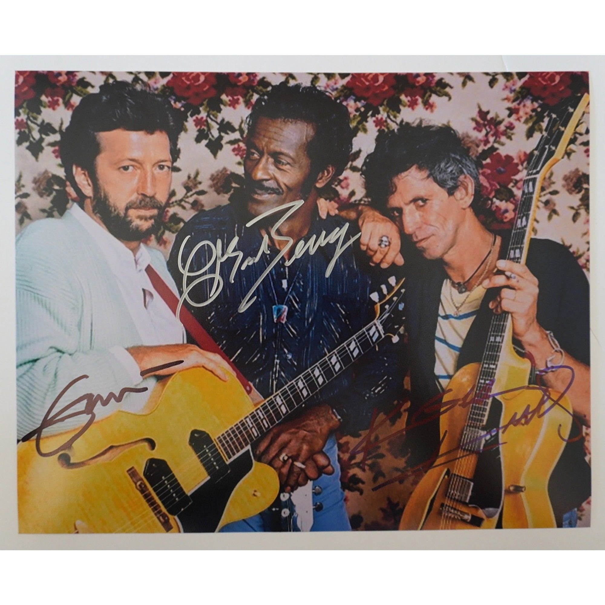 Keith Richards, Eric Clapton, Chuck Berry 8 x 10 signed photo with proof