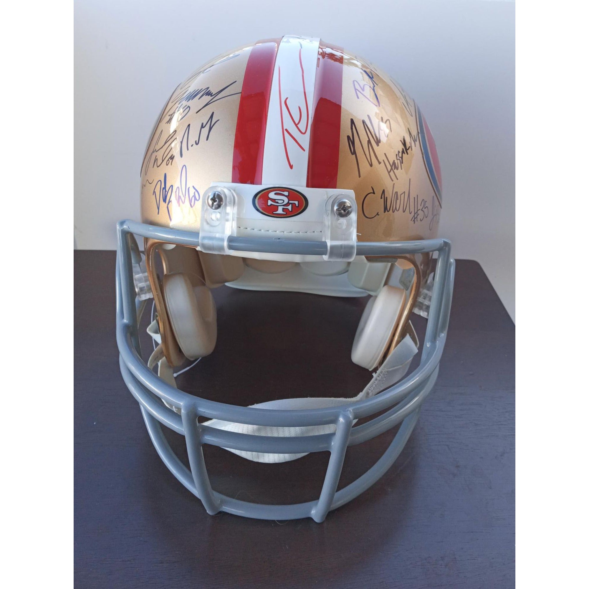 2022 San Francisco 49ers team signed Riddell pro model helmet 43 signatures Dabo Samuel, Christian McCaffrey, George Kittles