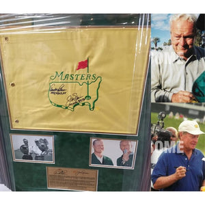 Arnold Palmer and Jack Nicklaus framed 32x26, and signed Masters Golf pin flag signed with proof