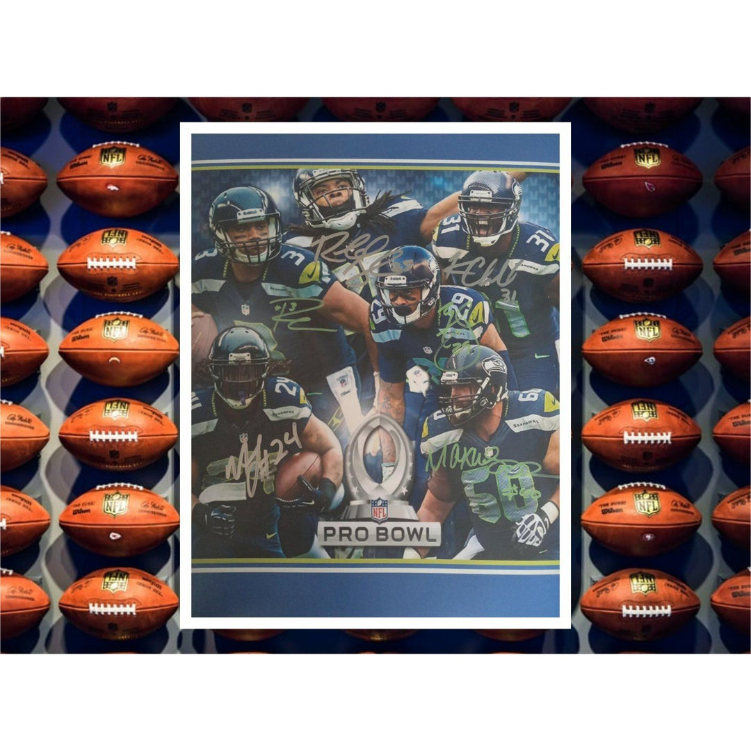 Seattle Seahawks Russell Wilson Earl Thomas Max Unger Marshawn Lynch Kam Chancellor Richard Sherman 11 by 14 photo signed - Awesome Artifacts 