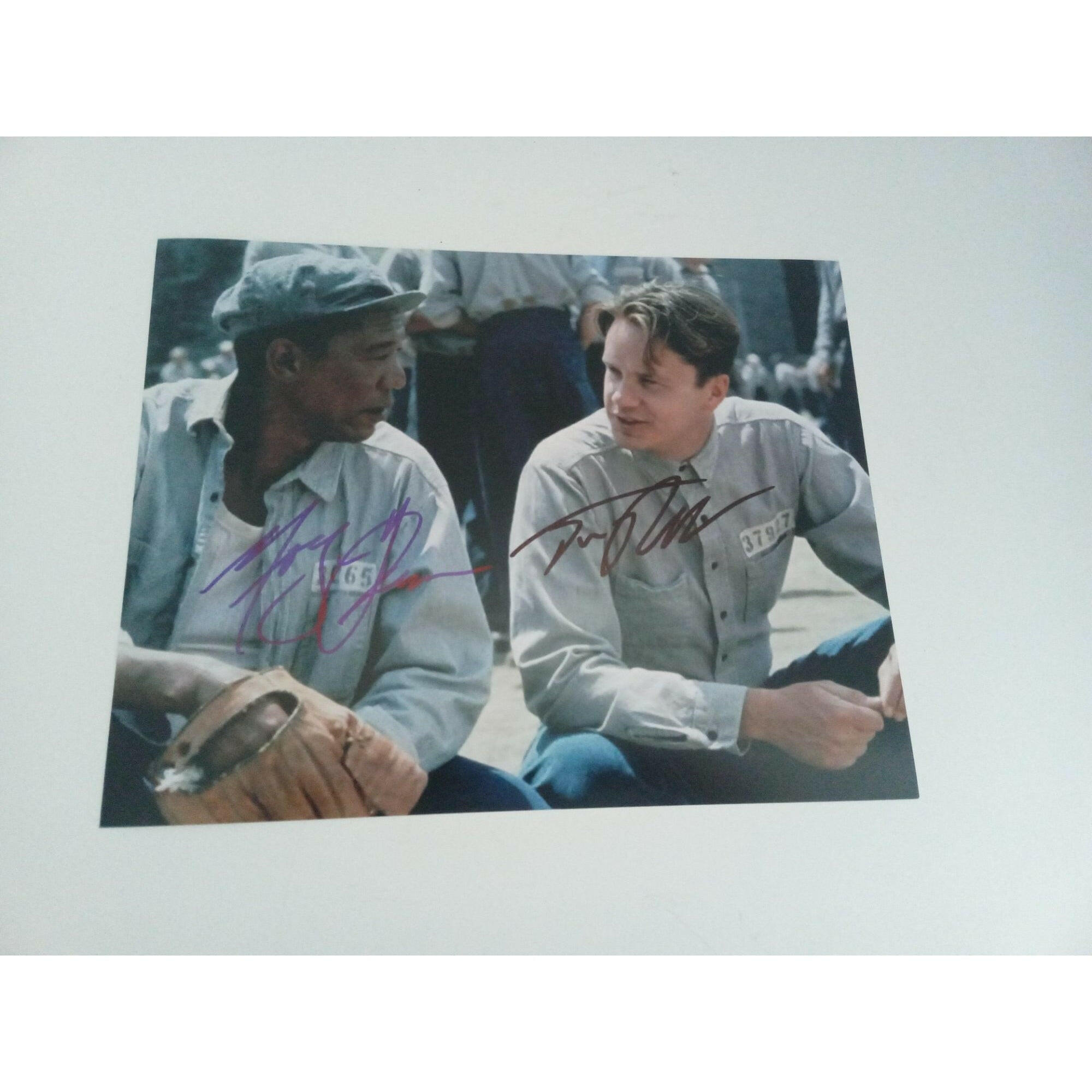 Shawshank Redemption Morgan Freeman Tim Robbins signed 8 by 10 photo with proof