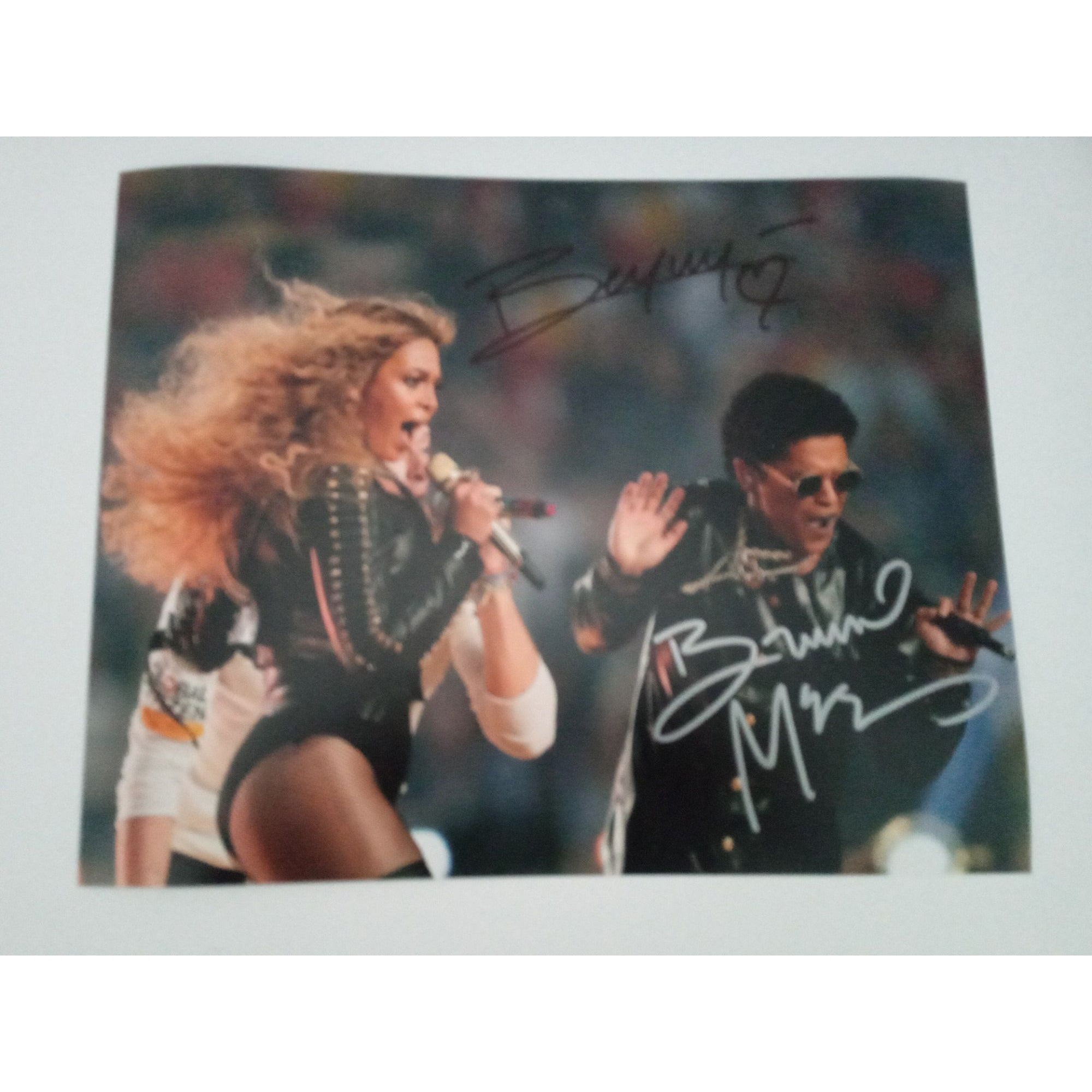 Beyonce Knowles and Bruno Mars signed 8 by 10 photo with proof