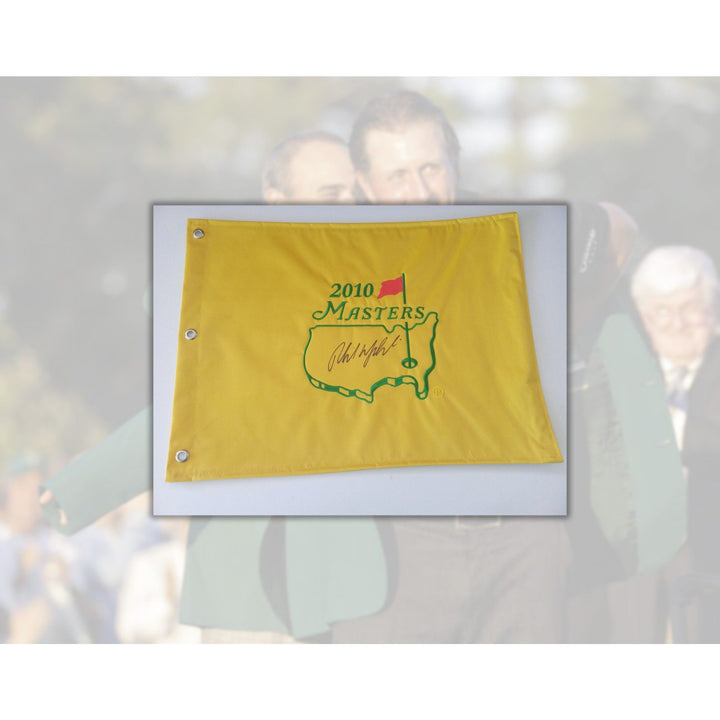 Phil Mickelson Lefty 2010 Masters pin flag signed with proof - Awesome Artifacts 