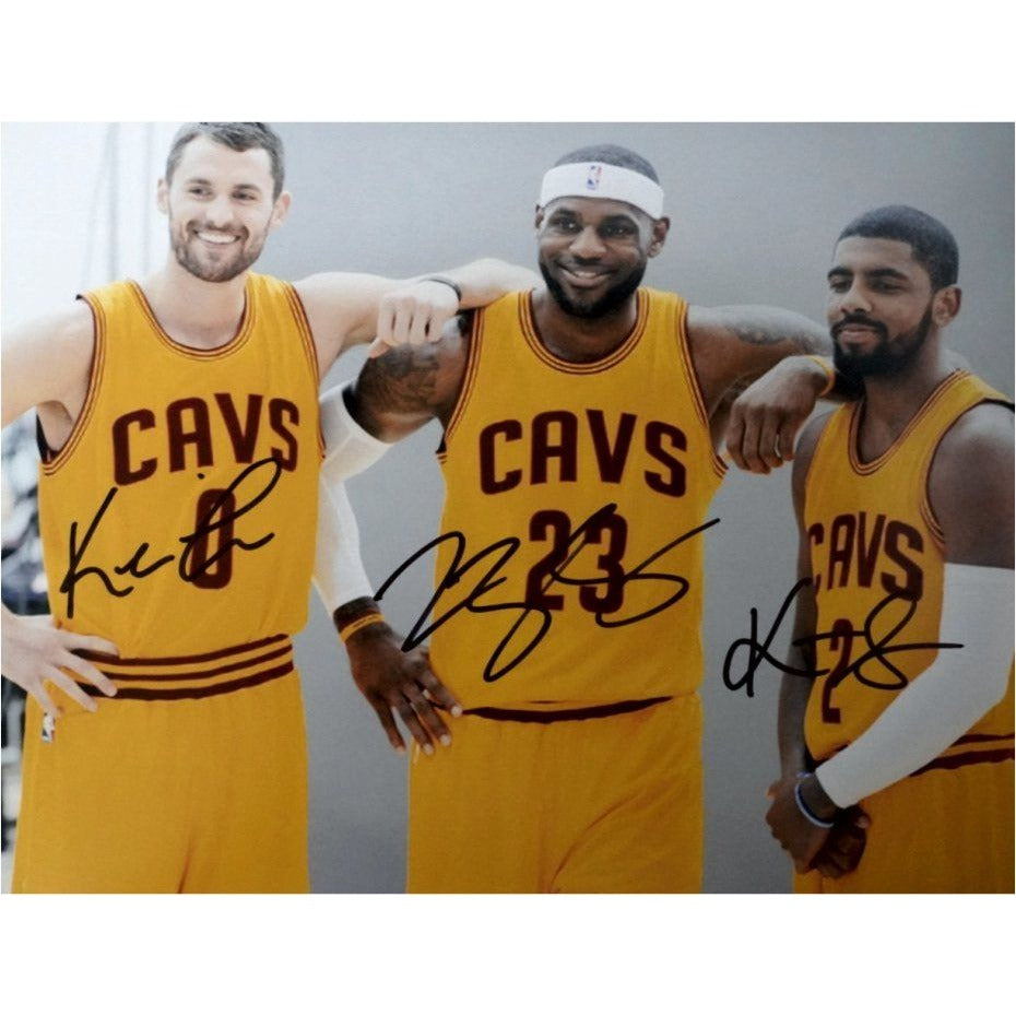 Cleveland Cavaliers LeBron James Kyrie Irving Kevin Love 8 x 10 photo signed with proof