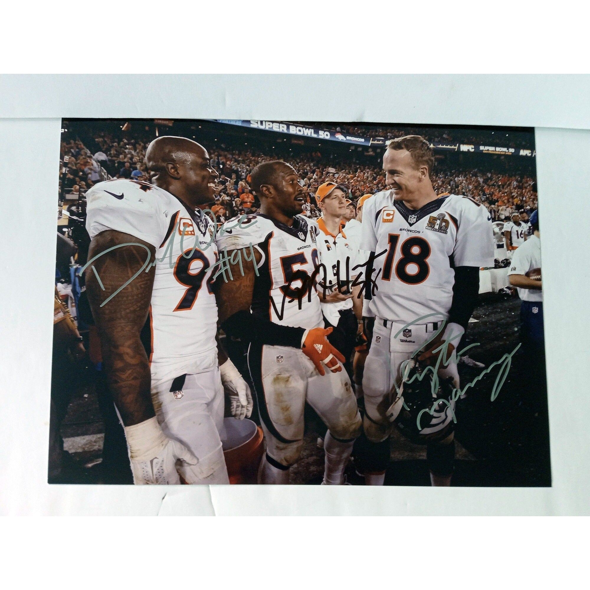 Peyton Manning, Von Miller, DeMarcus Ware Denver Broncos 11 x 14 photo signed with proof