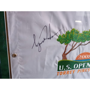 Tiger Woods 2008 US Open signed flag with proof