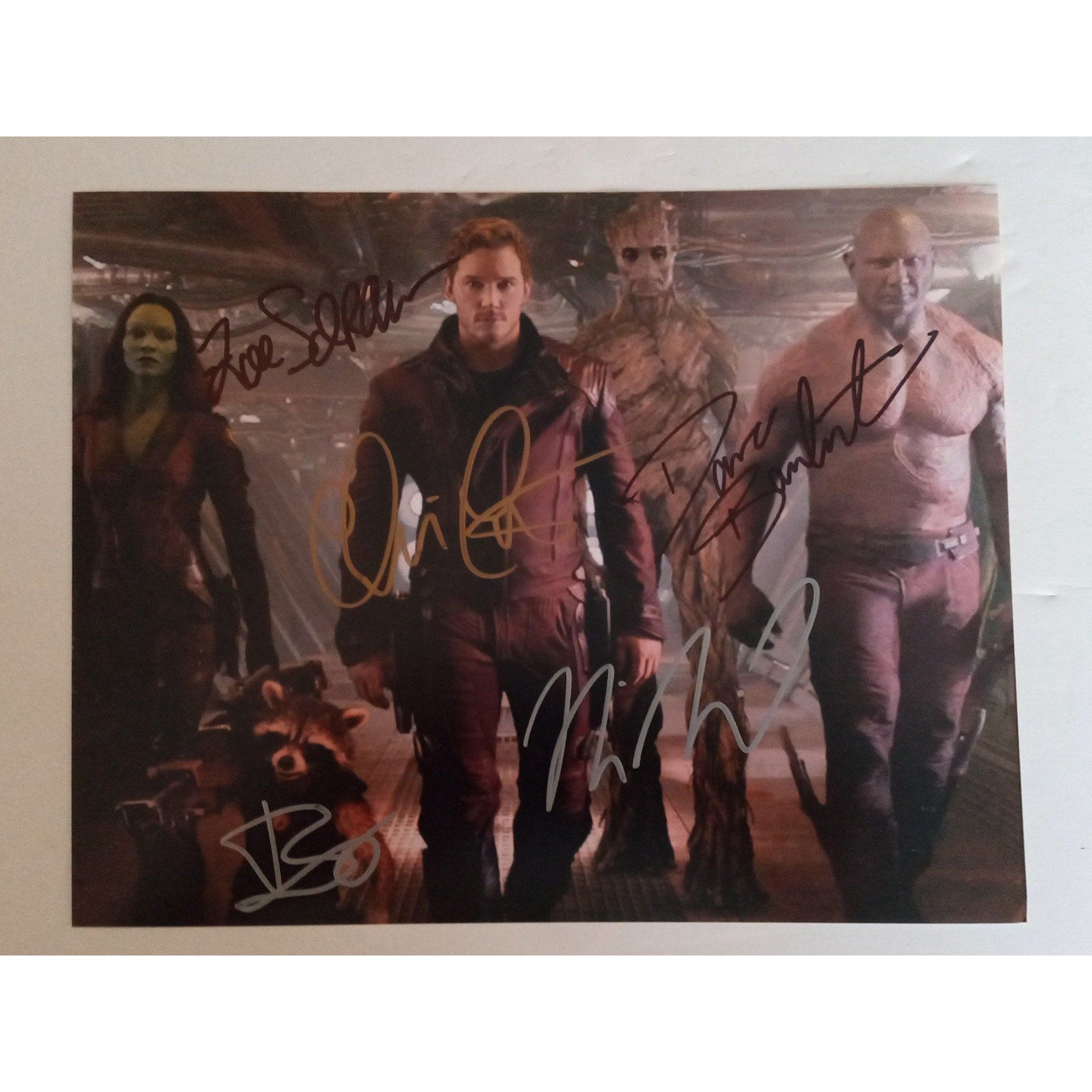 Guardians of the Galaxy Zoe Saldana, Chris Pratt, Dave Bautista, Vin Diesel, Bradley Cooper 8 by 10 signed photo with proof