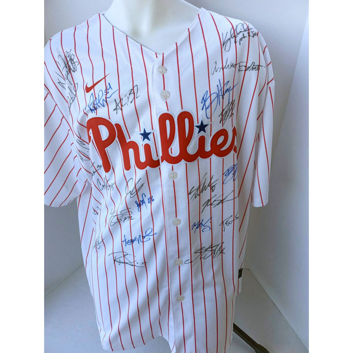 Bryce Harper, Kyle Schwarber, Aaron Nola, 2022 Philadelphia Phillies team signed jersey with proof