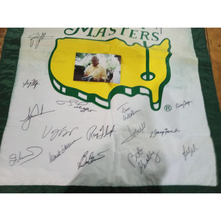 Tiger Woods, Jack Nicklaus, Phil Mickelson signed Masters golf banner with proof - Awesome Artifacts 