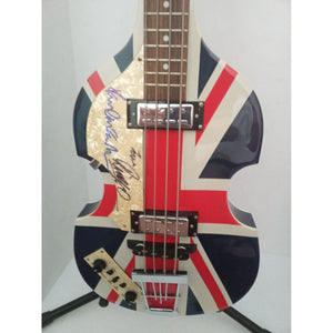 Paul McCartney and Ringo Starr British flag Hofner bass guitar signed with proof
