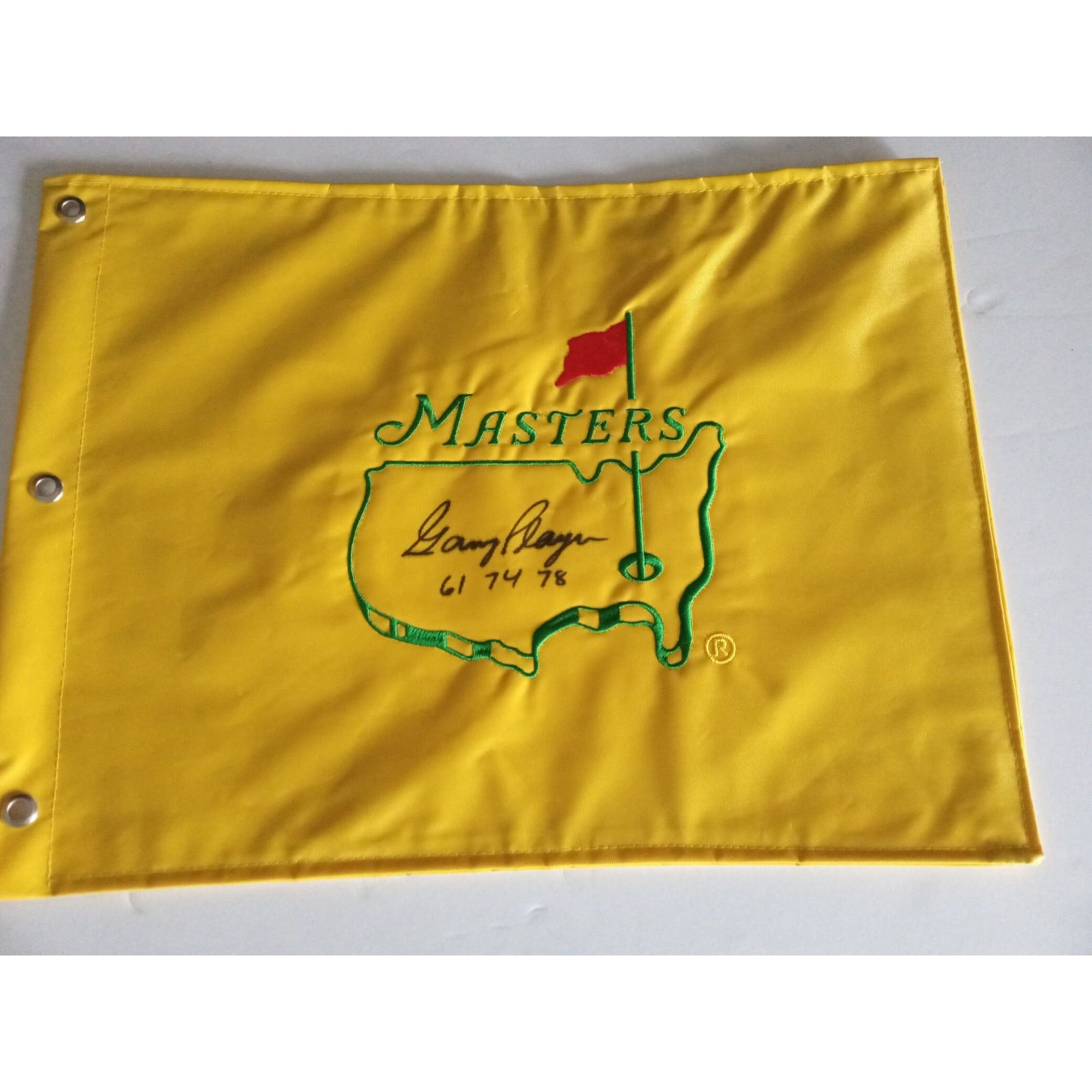 Gary Player signed and inscribed Masters Golf flag with proof