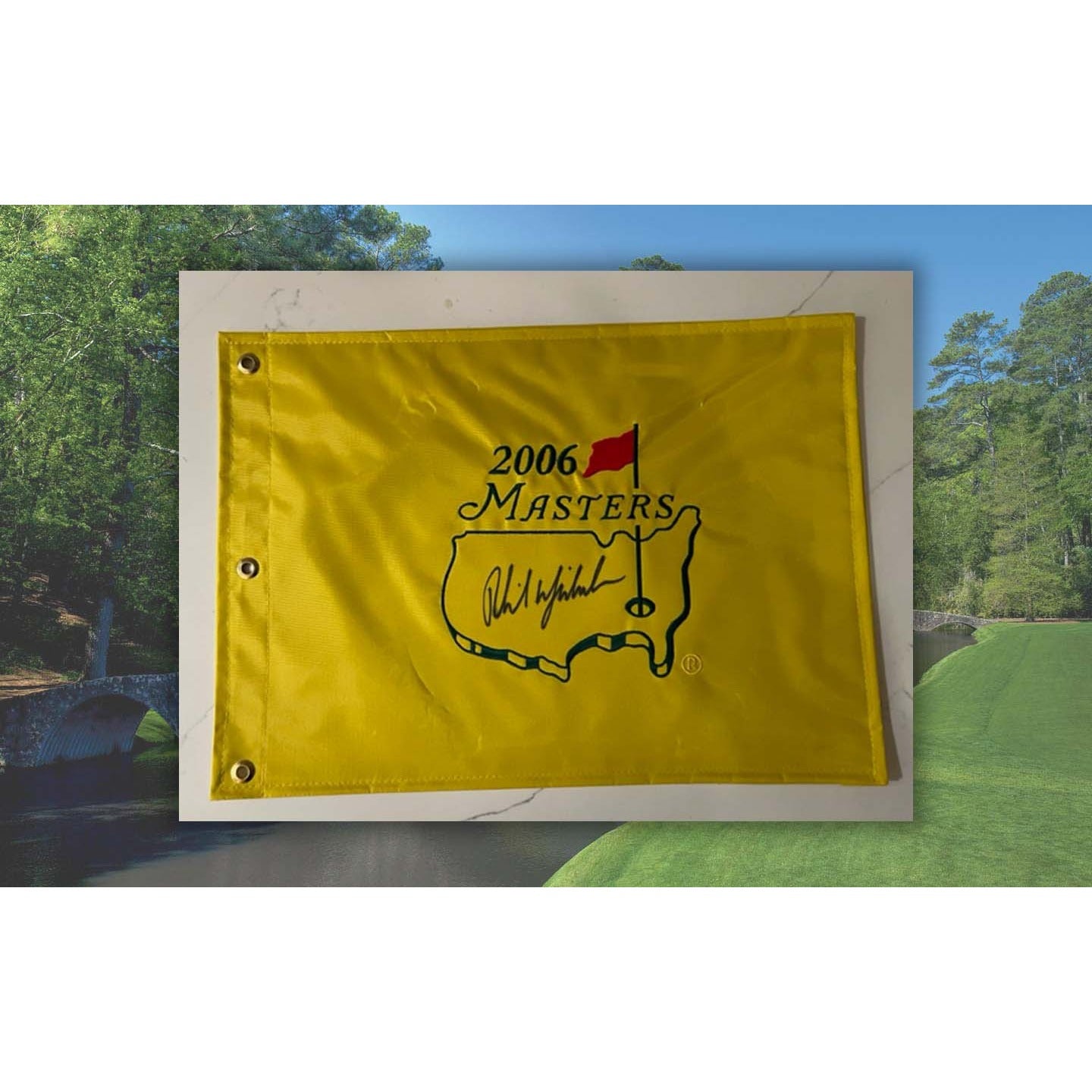 Phil Mickelson 2006 Masters Golf pin flag signed with proof