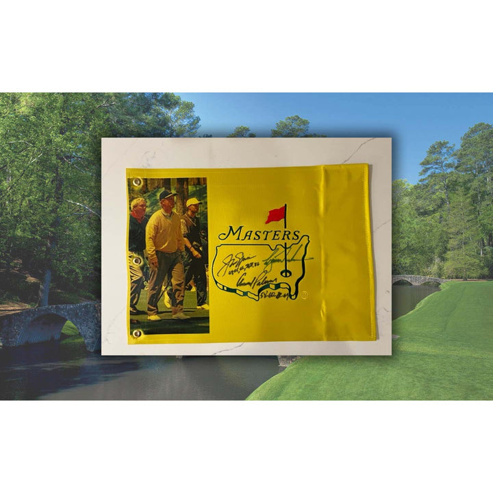 Tiger Woods Arnold Palmer Jack Nicklaus Masters one-of-a-kind golf flag signed with proof