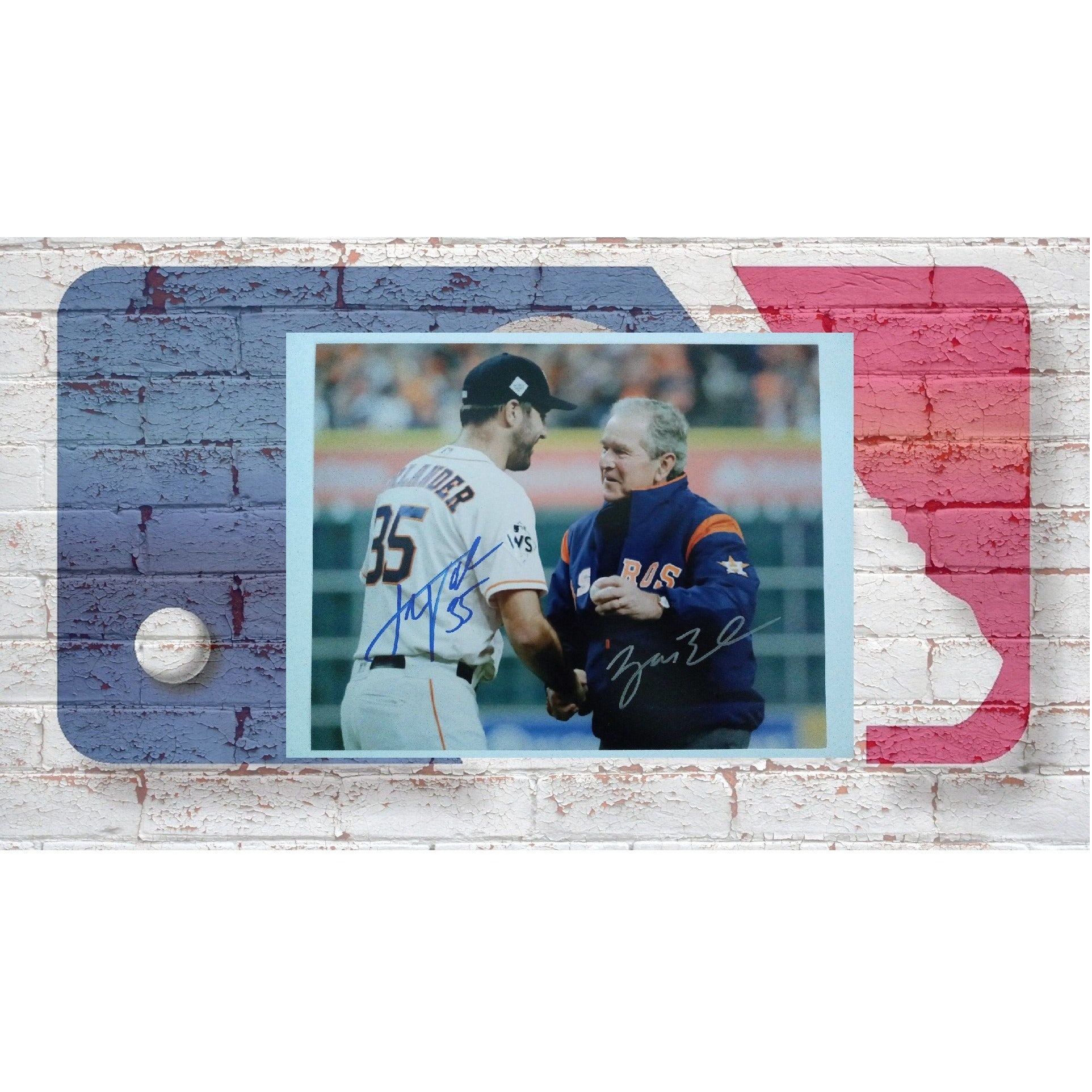 Justin Verlander and George W Bush 8 x 10 signed photo