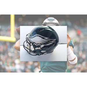 Philadelphia Eagles Jalen hurts Riedel speed authentic pro model helmet signed with proof and free acrylic display case