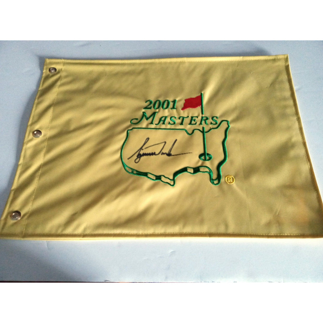 Tiger Woods 2001 Masters champion signed golf flag with proof - Awesome Artifacts 