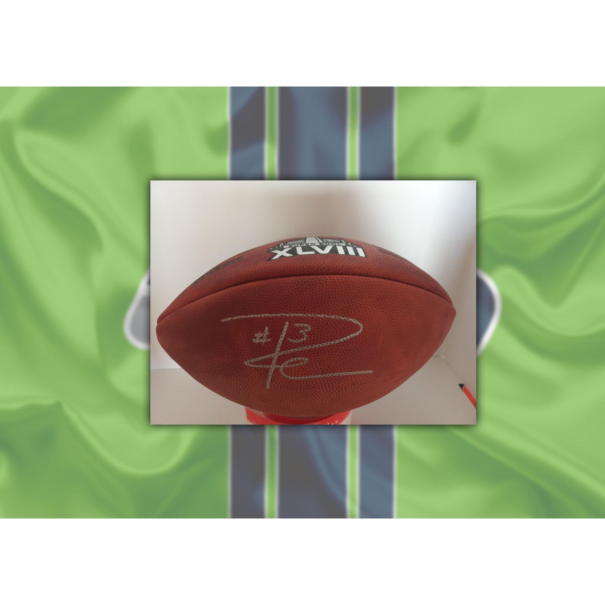 Russell Wilson Seattle Seahawks NFL Super Bowl commemorative game football signed with proof