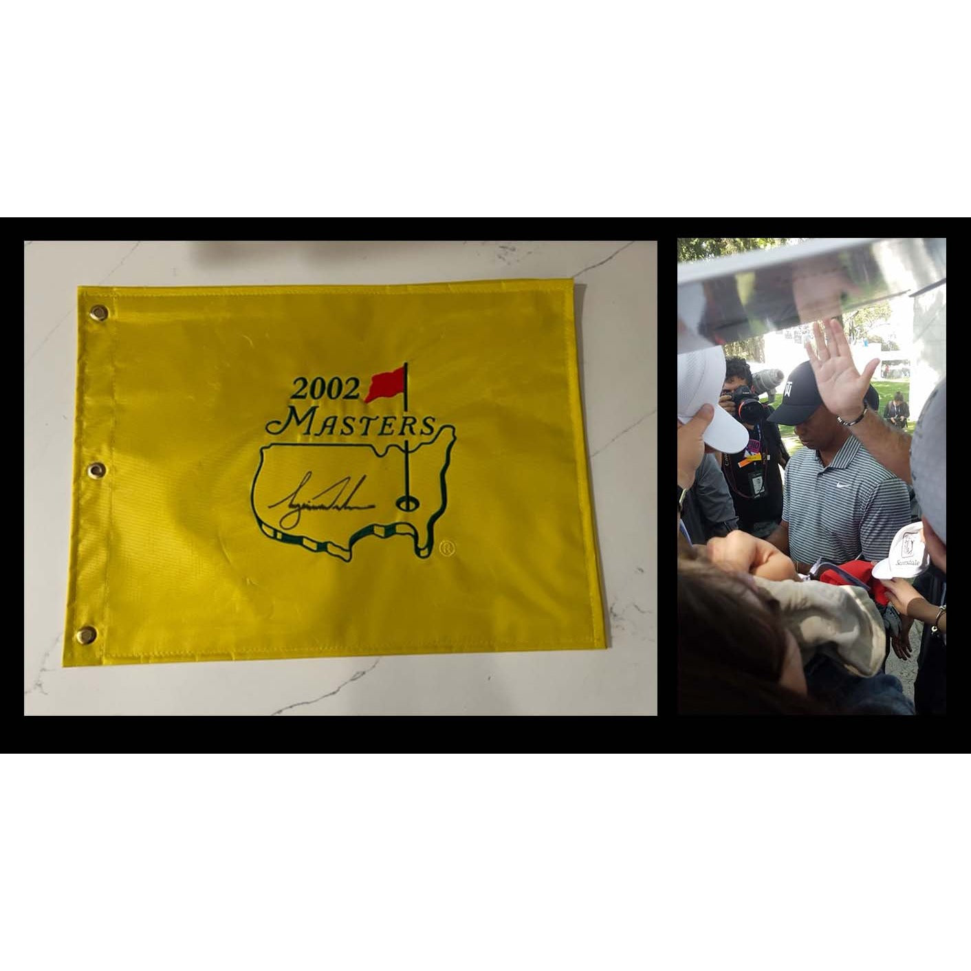 Tiger Woods 2002 Masters champion Masters pin flag signed with proof