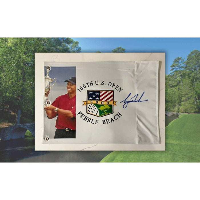 Tiger Woods 2000 US Open One of a Kind pin flag signed with proof