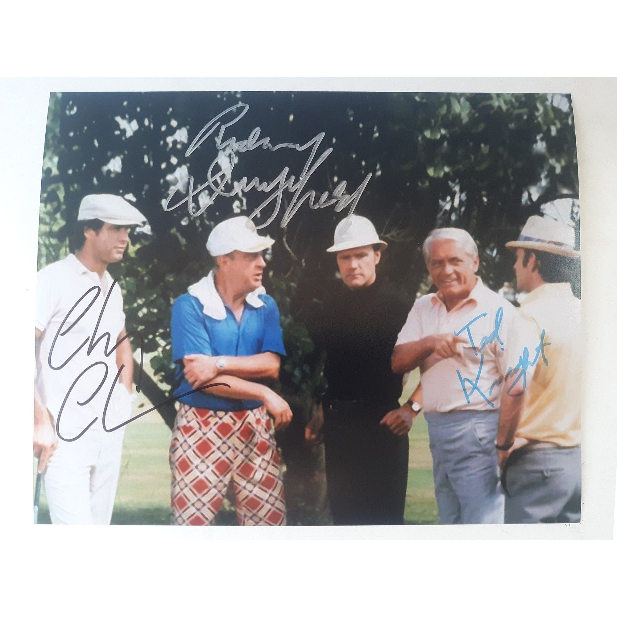 Chevy Chase, Rodney Dangerfield, Tom Knight 8x10 photo Caddyshack signed with proof