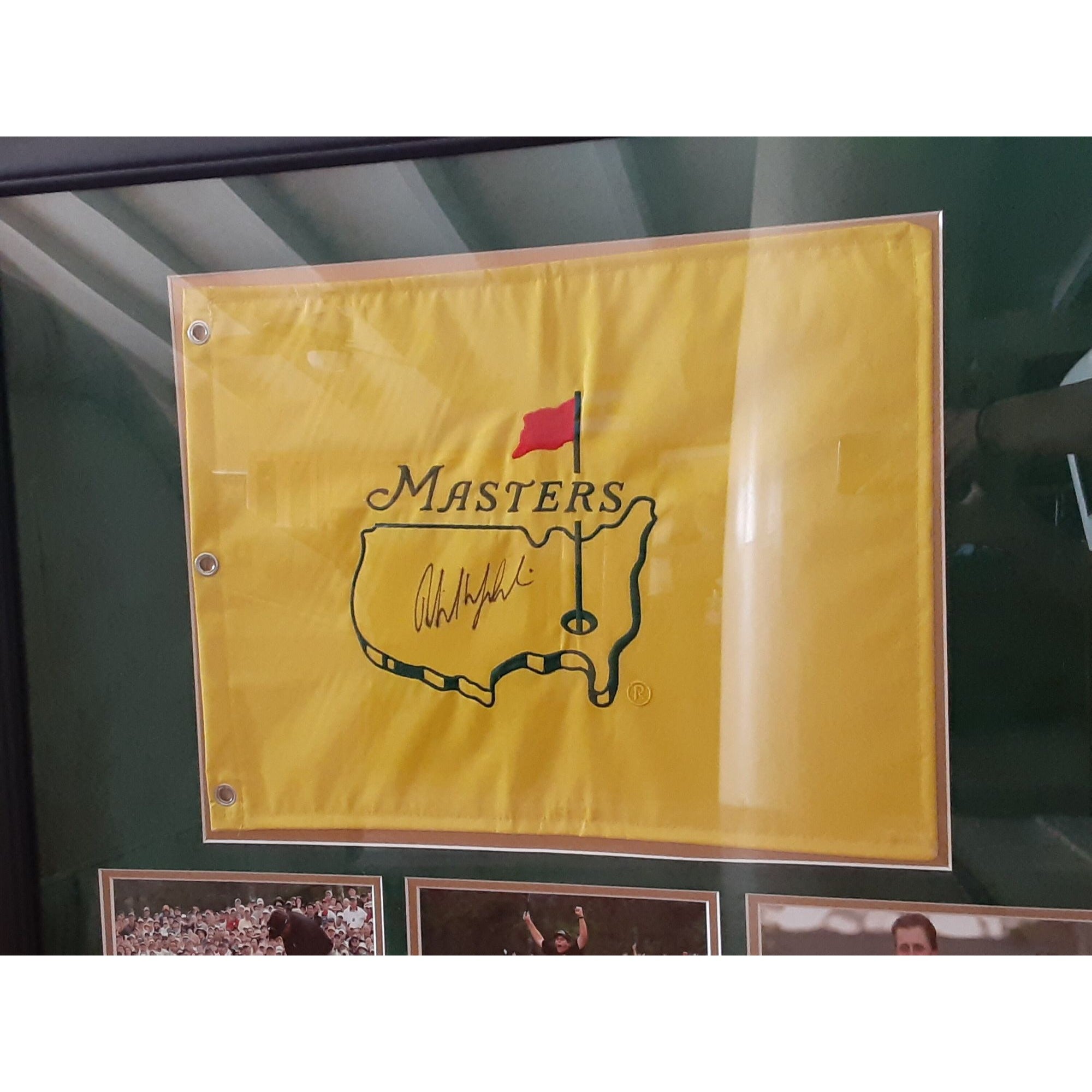 Phil Mickelson signed and framed Masters pin flag with proof