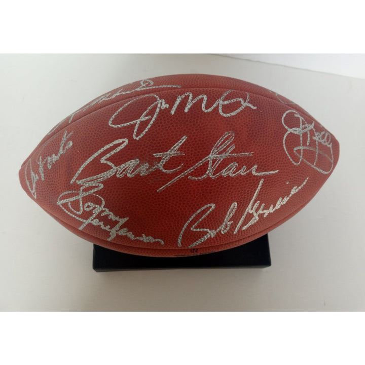 Joe Montana John Elway Bart Starr Joe Namath 14 Hall of Fame quarterbacks football signed with proof with free case