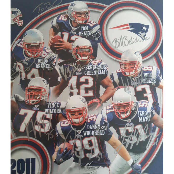 New England Patriots Tom Brady Deion Branch Wes Welker Bill Belichick Vince Wilfork 11 by 14 photo signed with proof - Awesome Artifacts 