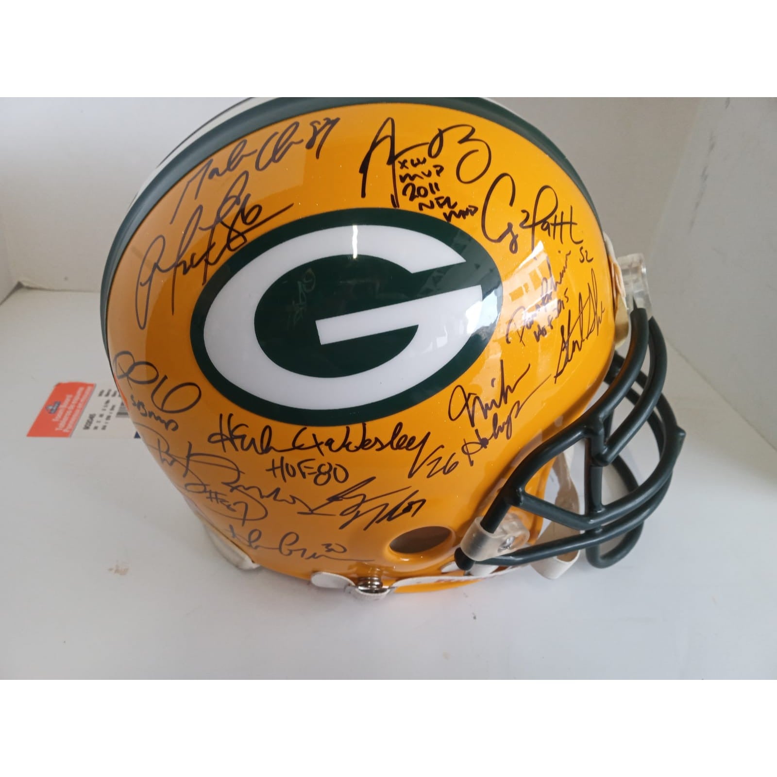 Aaron Rodgers & Brett Favre Green Bay Packers Autographed Fanatics  Authentic Riddell Flash Speed Authentic Helmet with Multiple MVP  Inscriptions