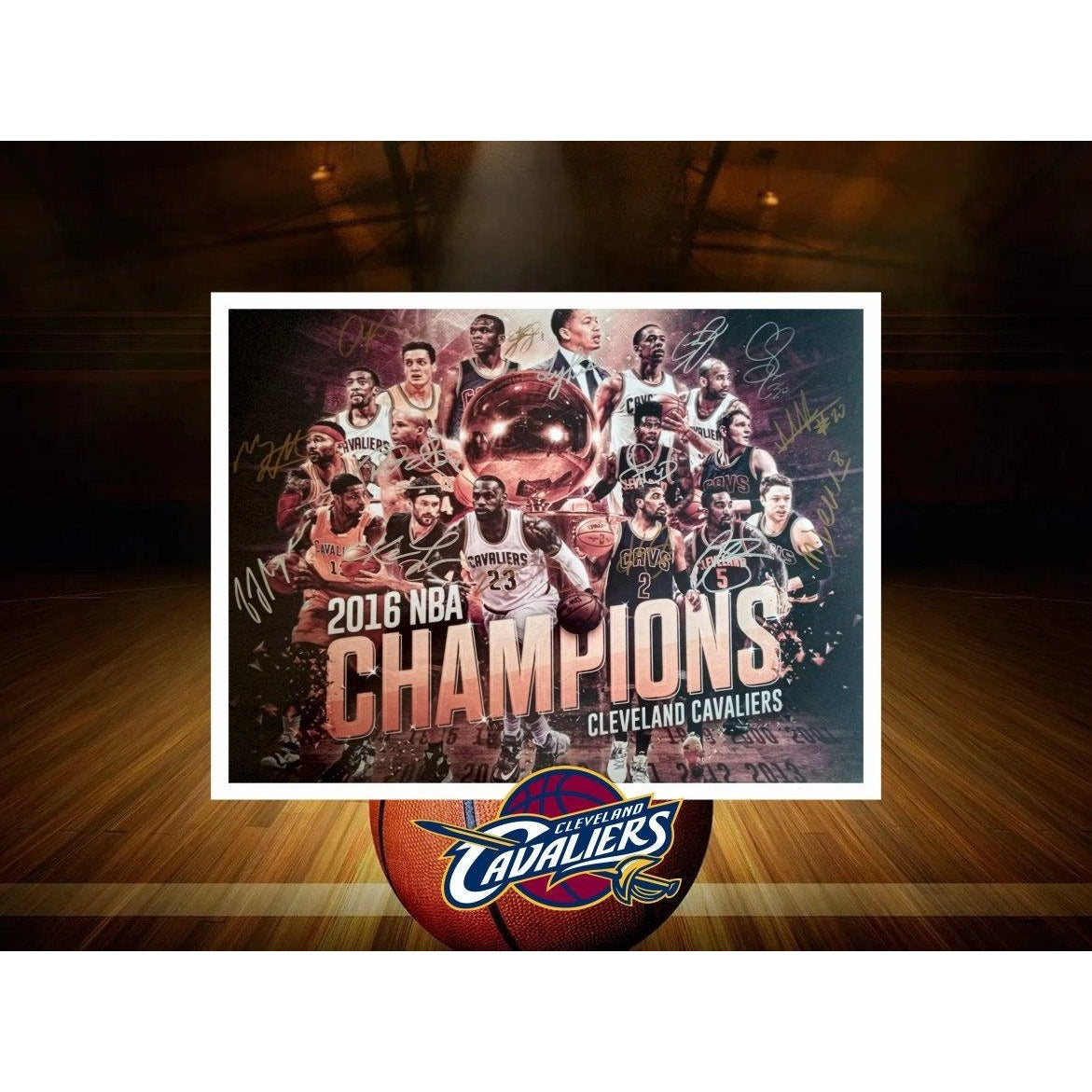 2016 Cleveland Cavaliers LeBron James Kyrie Irving Team signed NBA champs with proof 16 x 20 photo