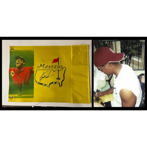 Tiger Woods portrait Masters one-of-a-kind flag signed with proof