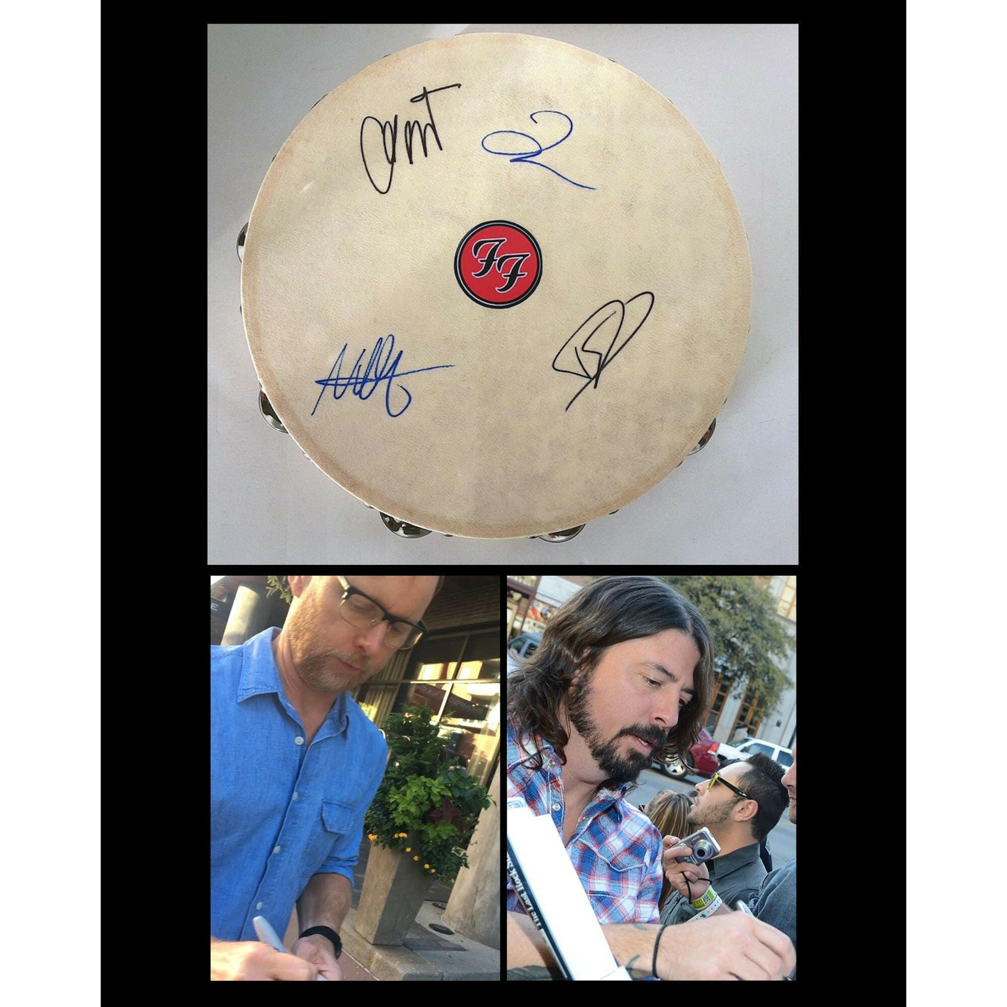 Foo Fighters, Dave Grohl, Nate Mendel, Taylor Hawkins, Chris Shiflett tambourine signed