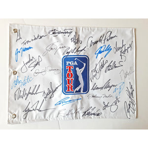Phil Mickelson, Arnold Palmer, Johnny Miller, Tiger Woods signed PGA golf flag with proof